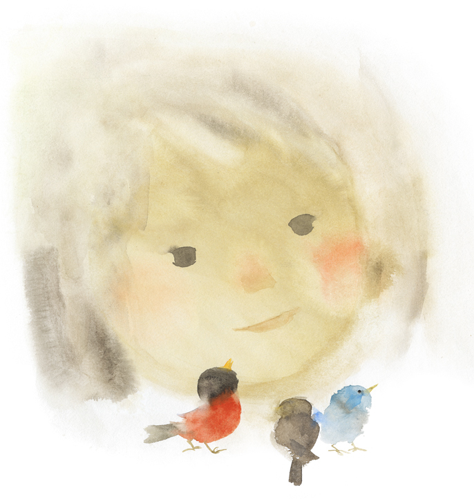 いわさきちひろ　窓辺の小鳥と少女『ことりのくるひ』（至光社）より　1971年